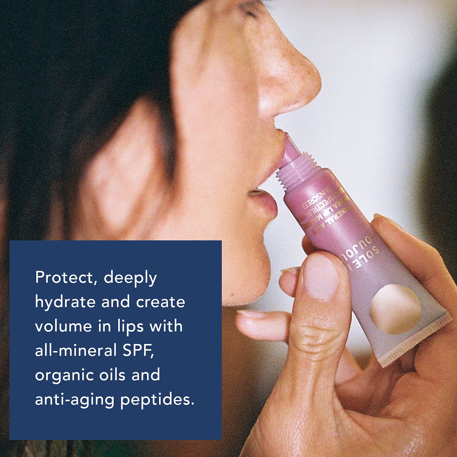 Soleil Toujours EcoSun Lip Mask application stroke demonstrates smooth, even coverage.