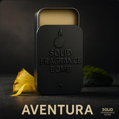 Solid Fragrance Bomb bottle closeup highlighting discreet, unisex aroma