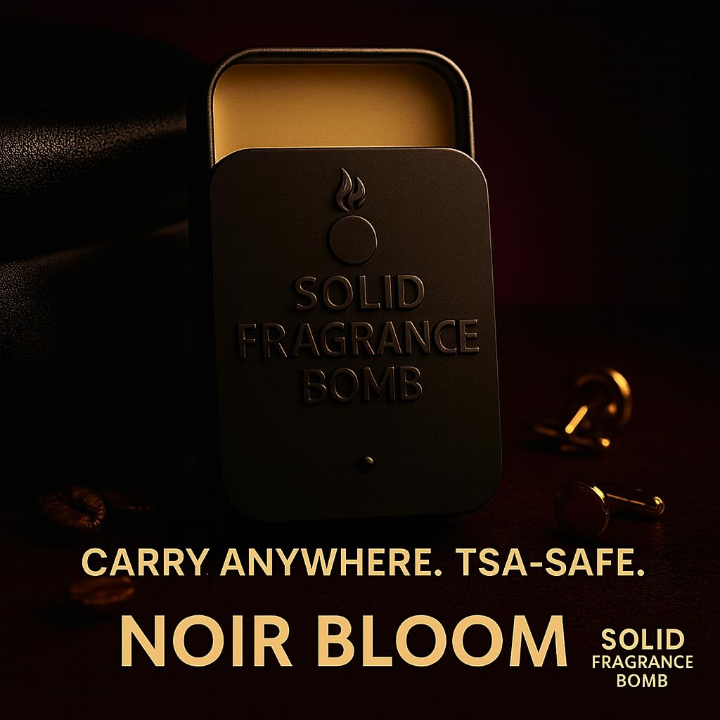 Solid Fragrance Bomb Noir Bloom packaging emphasizing portable daily-use fragrance.
