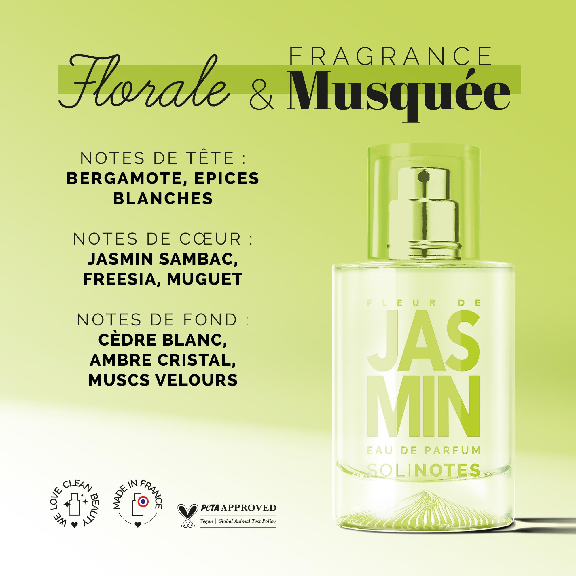 Solinotes Jasmine Flower cedar-musk hints a warm signature.