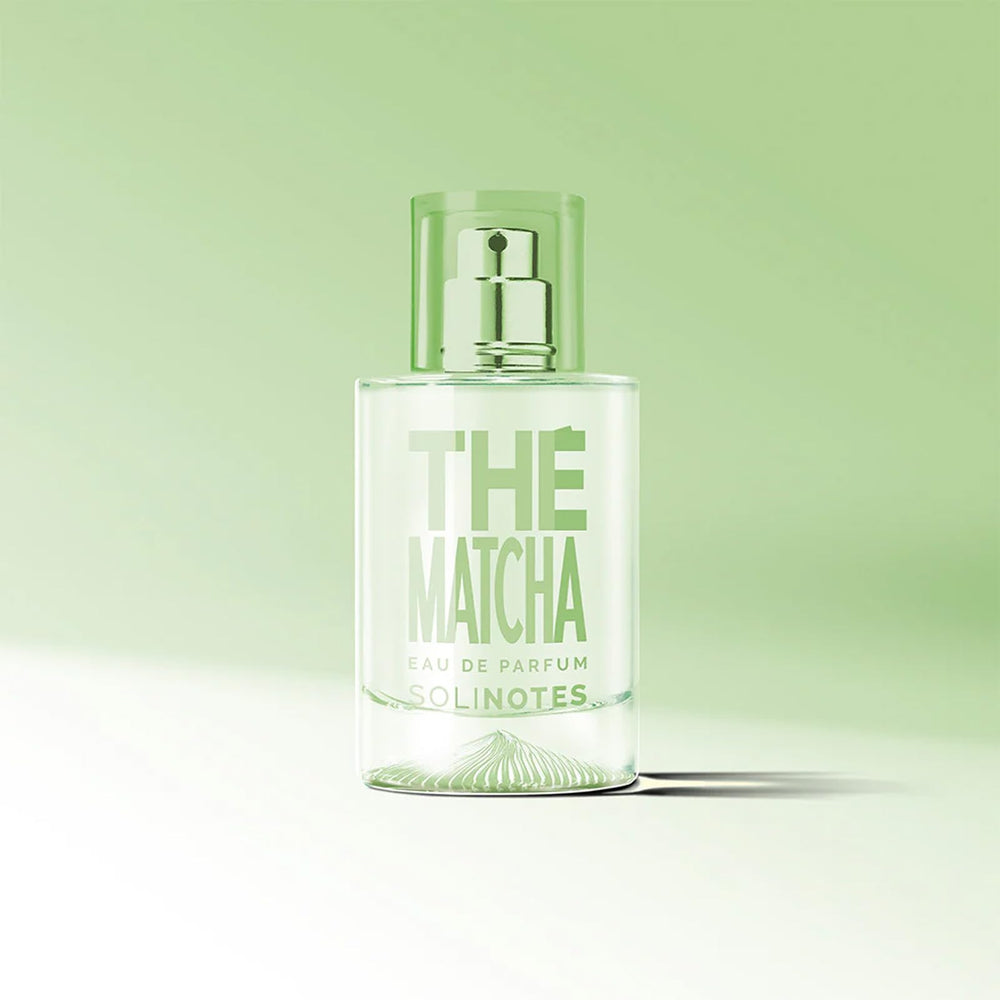Solinotes Matcha Tea label close-up emphasizes vegan, cruelty-free branding.