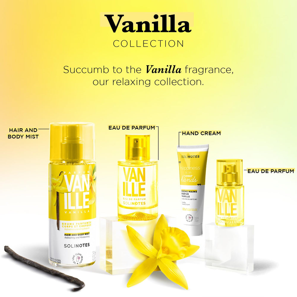 Solinotes Vanilla fragrance mist bottle resting on a clean surface