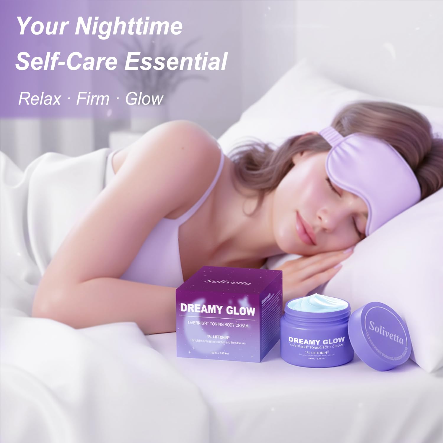 Solivetta Dreamy Glow night routine setup beside the bed.