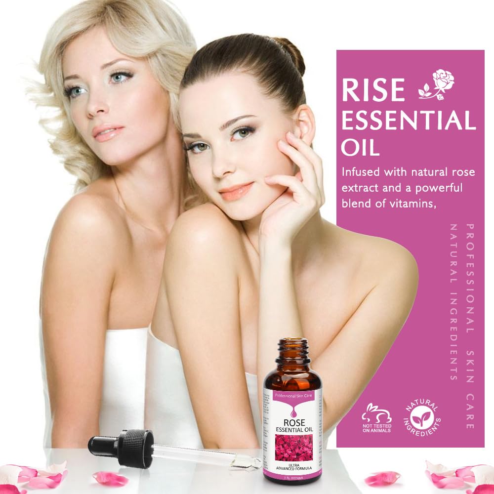 SOLOTREE Rose Essential Oil being applied to neck for gentle glow