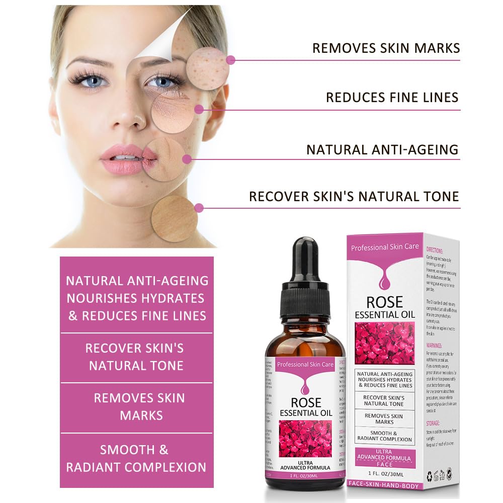 SOLOTREE Rose Essential Oil dispensing scene shows easy drop application