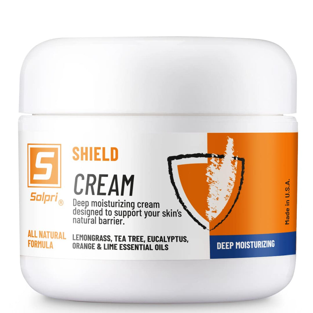 Solpri Shield bottle and label showing brand identity and post-workout care