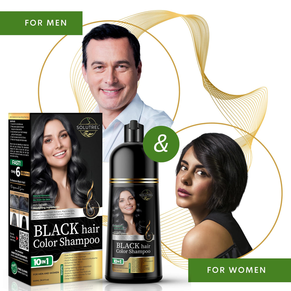 Solutrel Black Hair Dye Shampoo colors beards with quick, uniform tone