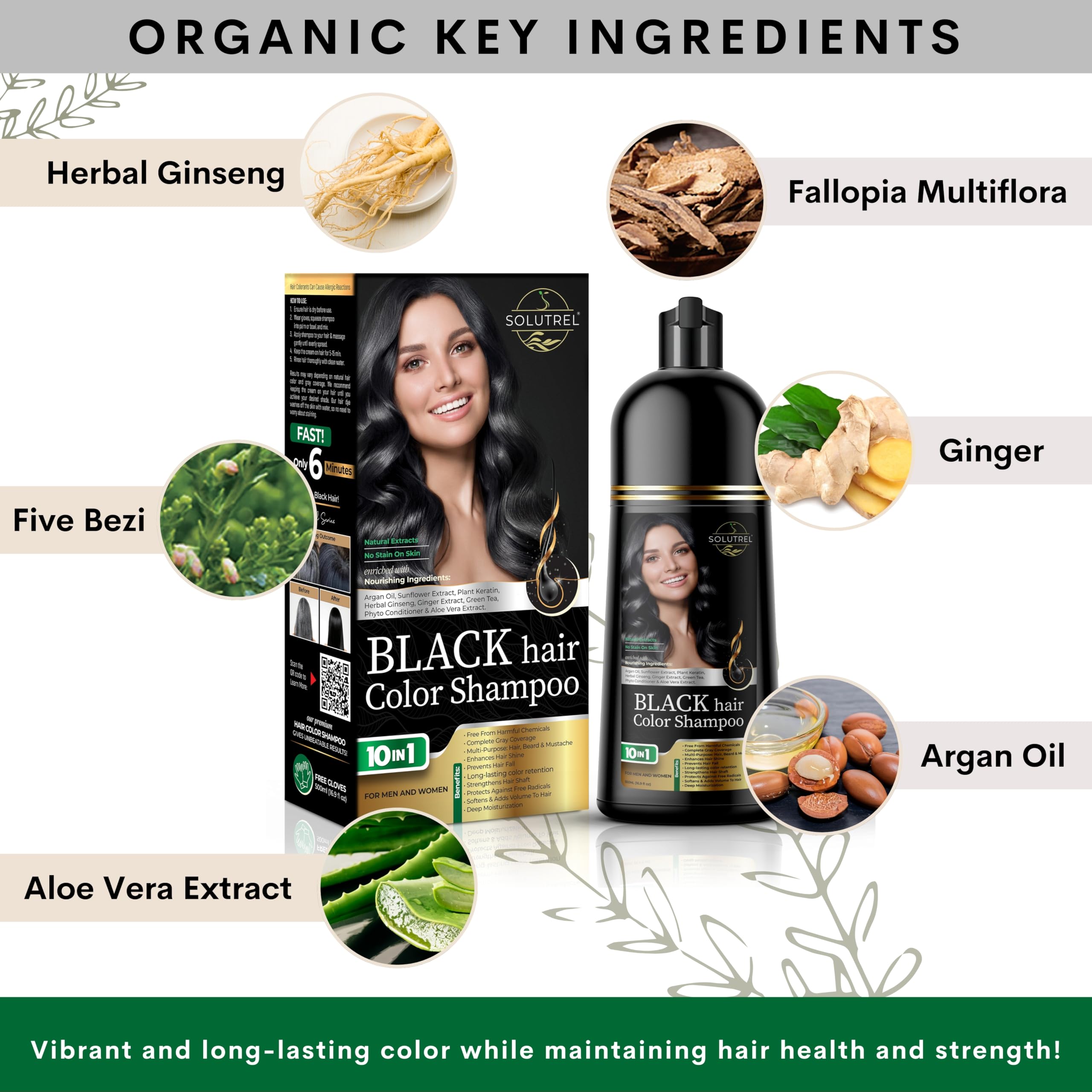 Solutrel Black Hair Dye Shampoo color application ensuring even coverage on hair
