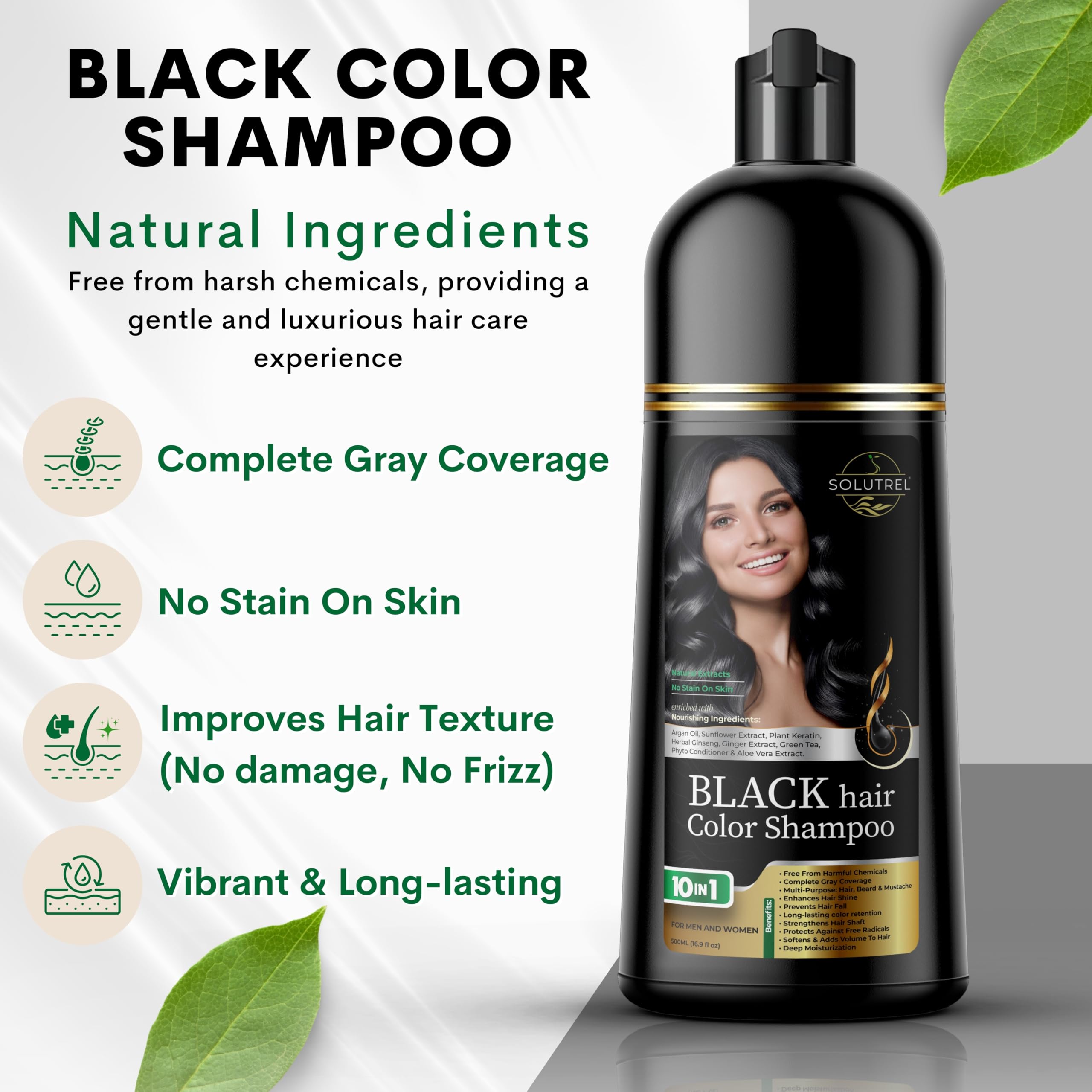 Solutrel Black Hair Dye Shampoo rich lather demonstrating gentle cleansing and color action