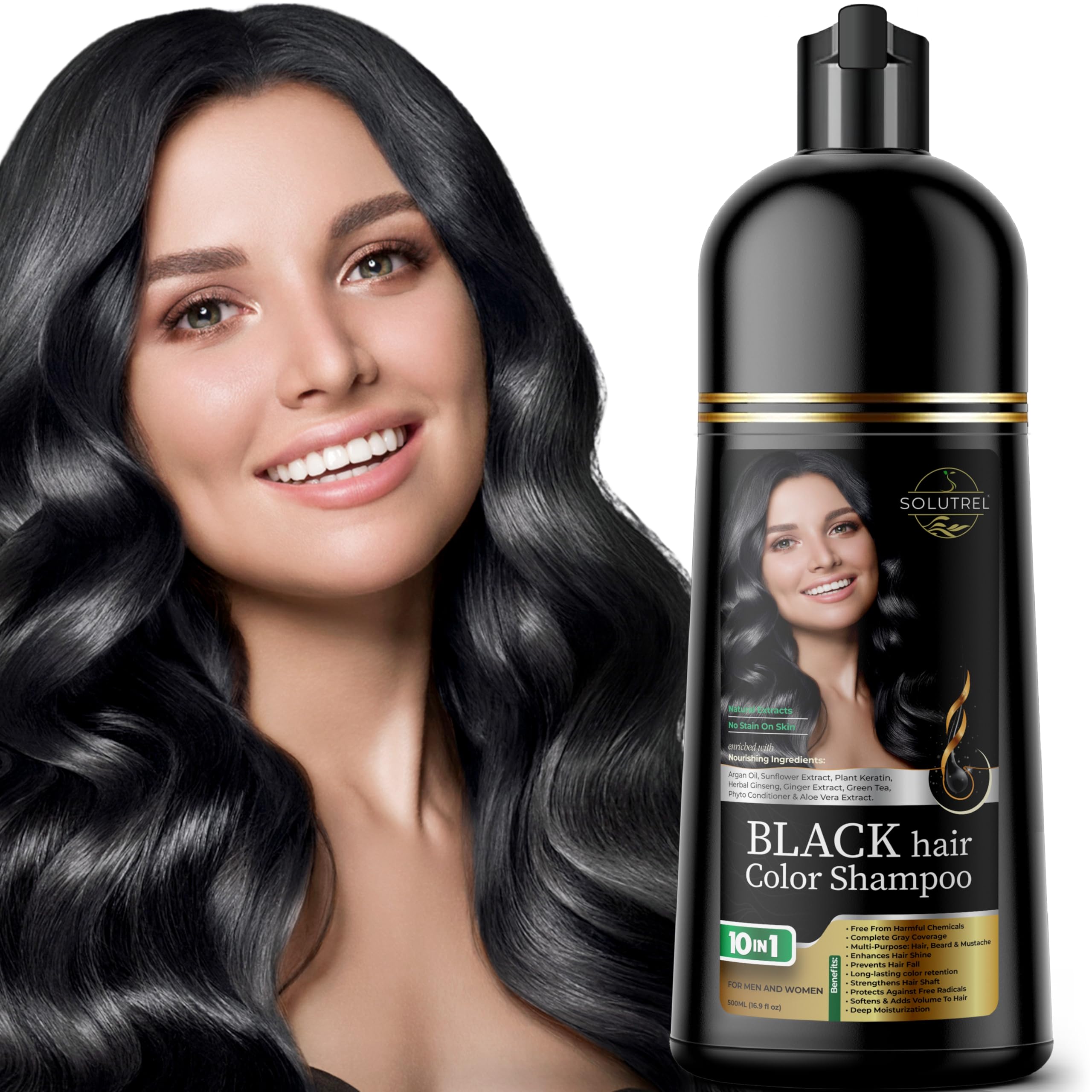 Solutrel Black Hair Dye Shampoo helps maintain color for weeks