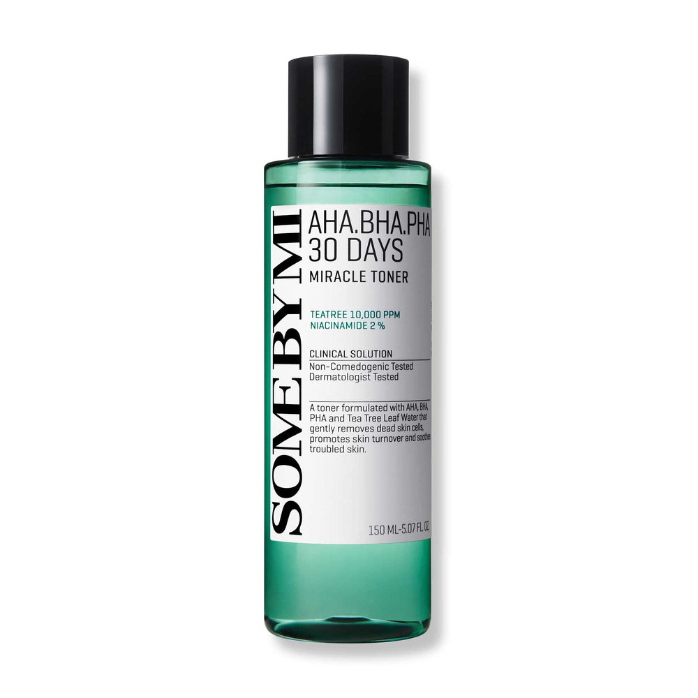 SOME BY MI AHA BHA PHA 30 Days Toner bottle on a clean surface for daily exfoliation