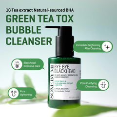 Close-up of green tea water ingredients in SOME BY MI cleanser for refreshed skin