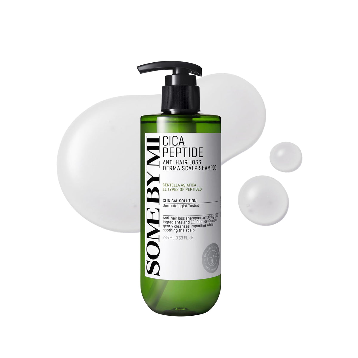 Some By Mi cica peptide tonic bottle close-up showing calming scalp support.