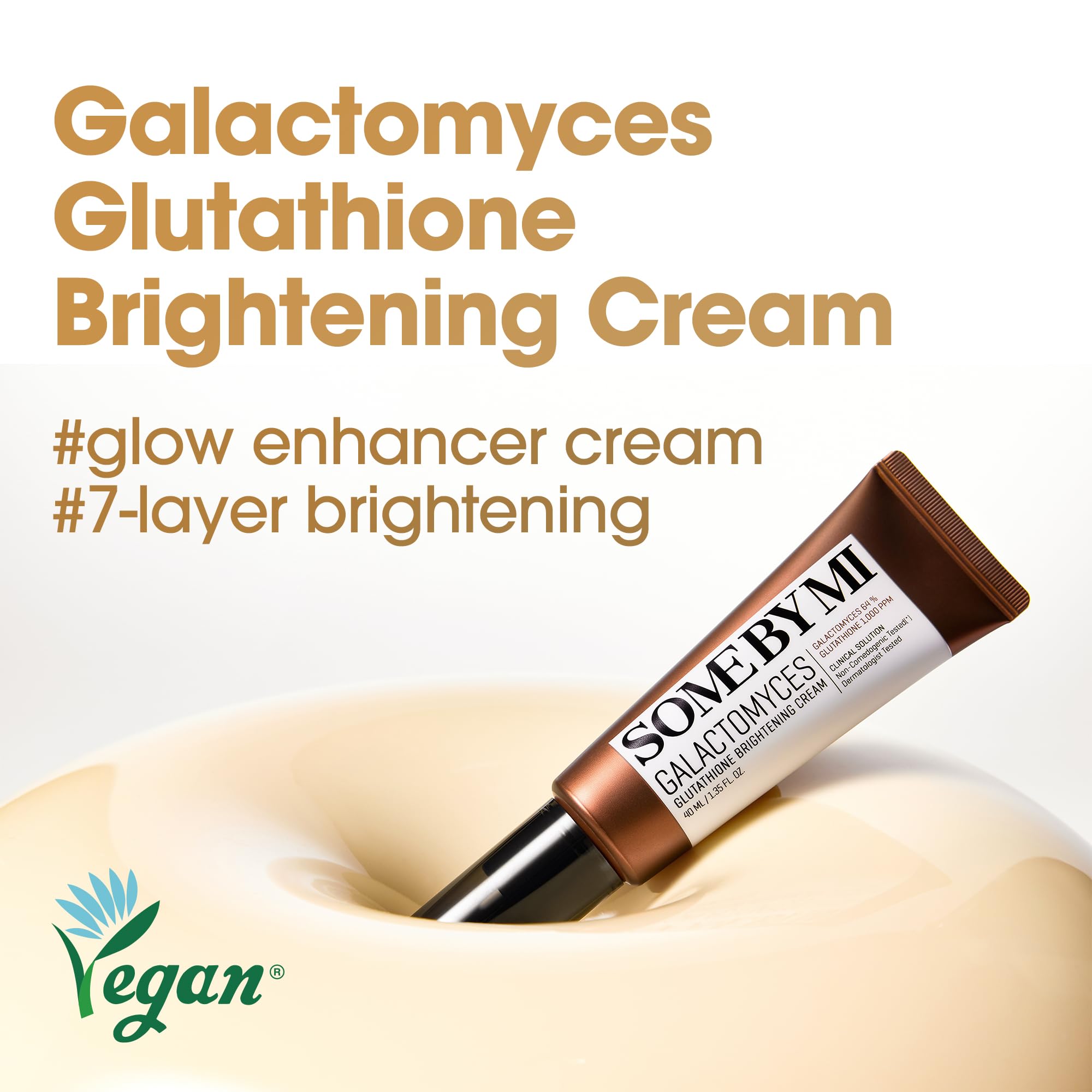 Close-up of ingredients in SOME BY MI Galactomyces Glutathione Brightening Cream highlighting glutathione.