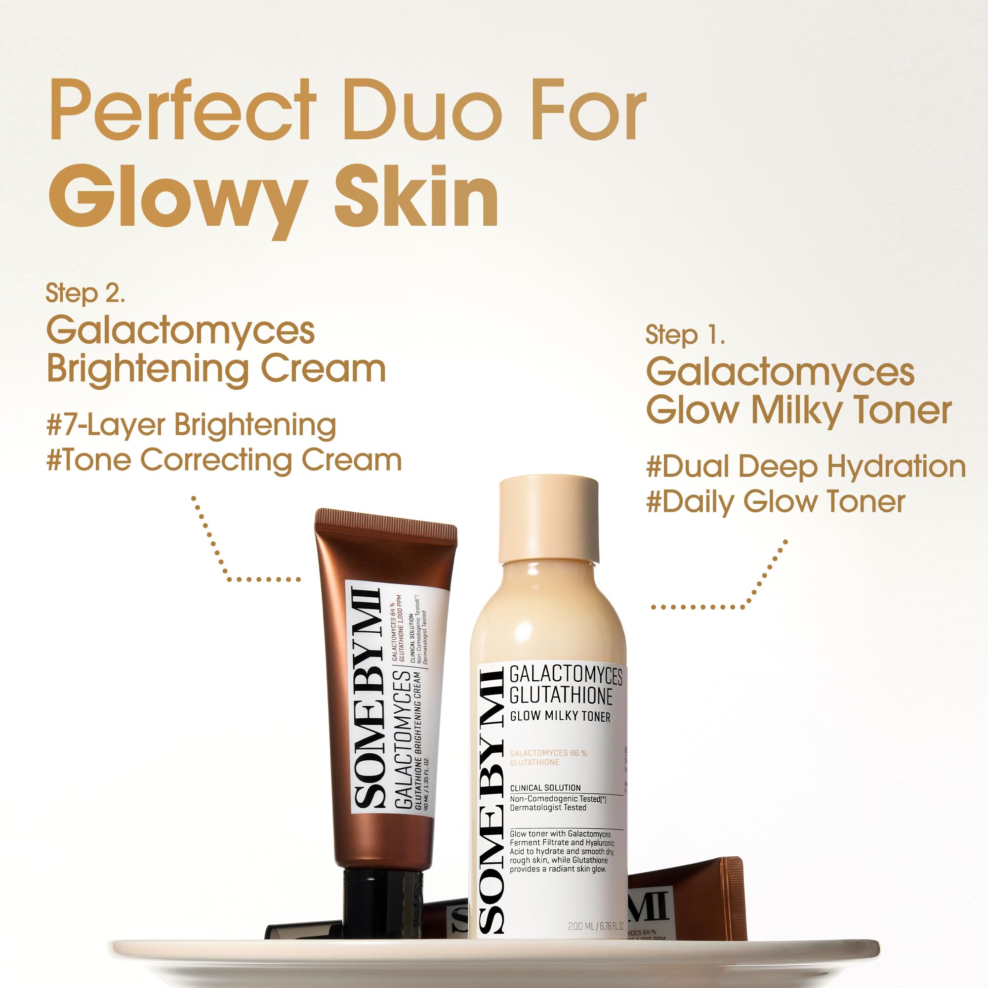 Panthenol and allantoin soothe in SOME BY MI Galactomyces Glutathione Brightening Cream for balanced skin.
