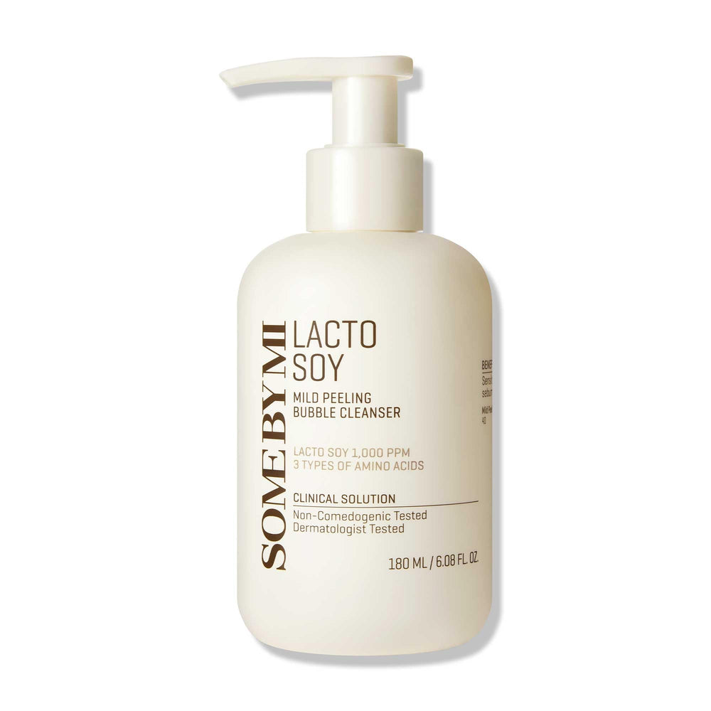 SOME BY MI Lacto Soy Mild Peeling Bubble Cleanser bottle demonstrates gentle exfoliation for smoother skin