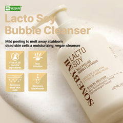 SOME BY MI Lacto Soy Bubble Cleanser foam closeup shows gentle cleansing with fine bubbles