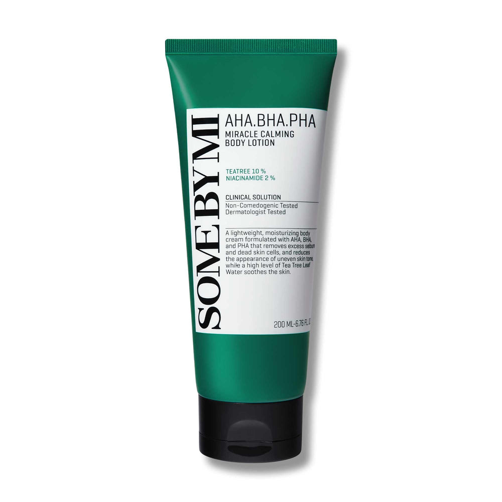 SOME BY MI Miracle Calming Body Lotion bottle shows lightweight hydration for daily use.