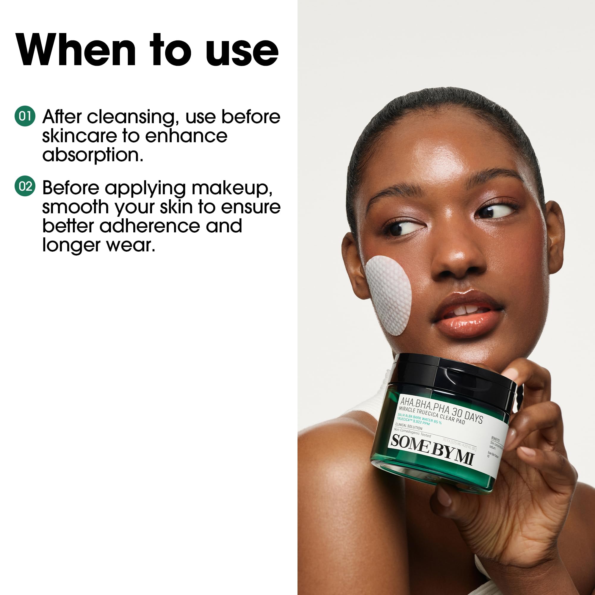 SOME BY MI pads on cotton pad scene demonstrates makeup-ready base prep