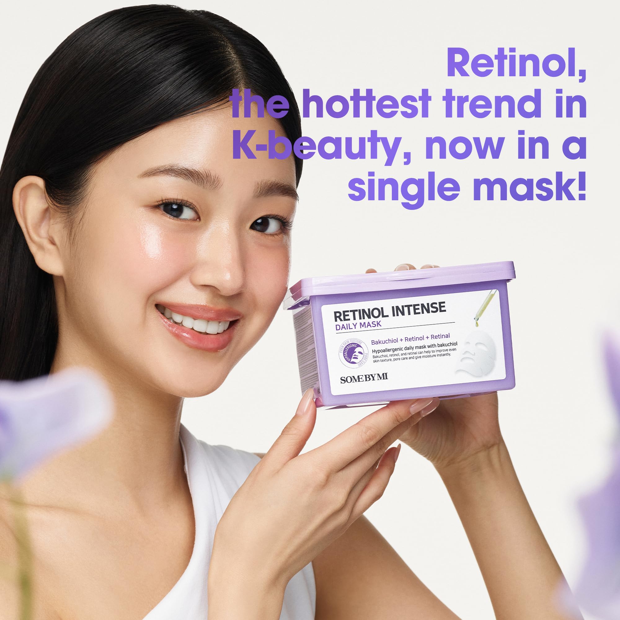 SOME BY MI Retinol Intense Daily Mask key ingredients Bakuchiol on packaging.