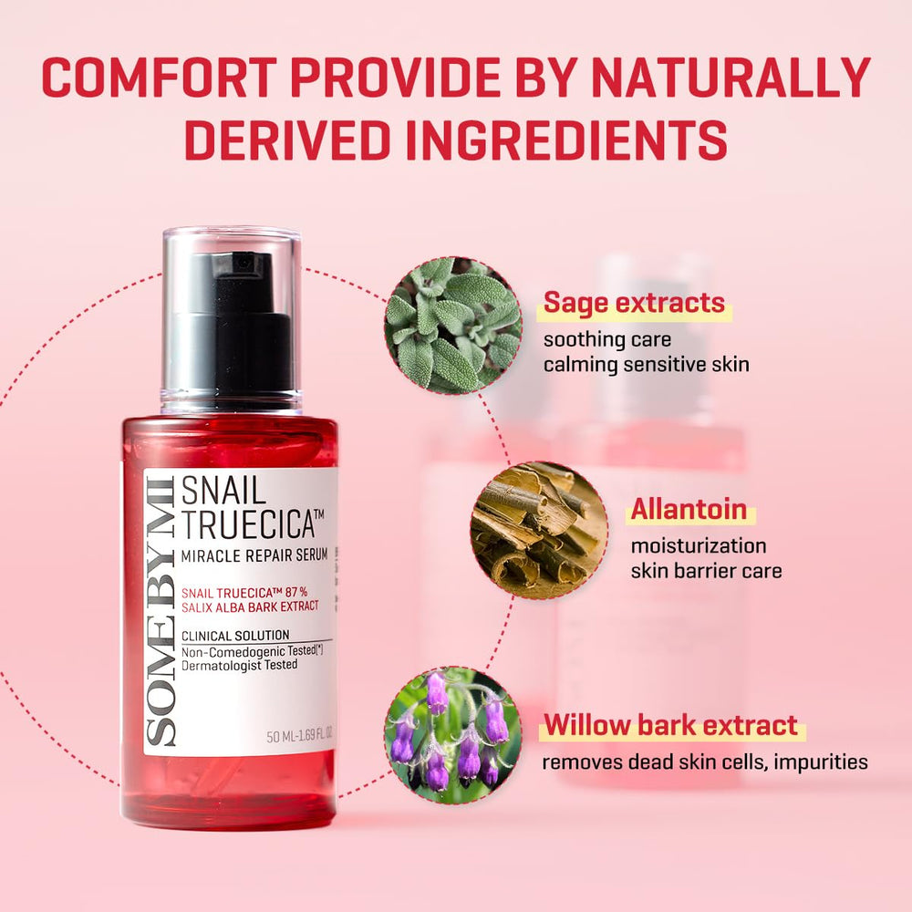 SOME BY MI Snail Trucica Serum label detail highlighting calming Truecica blend