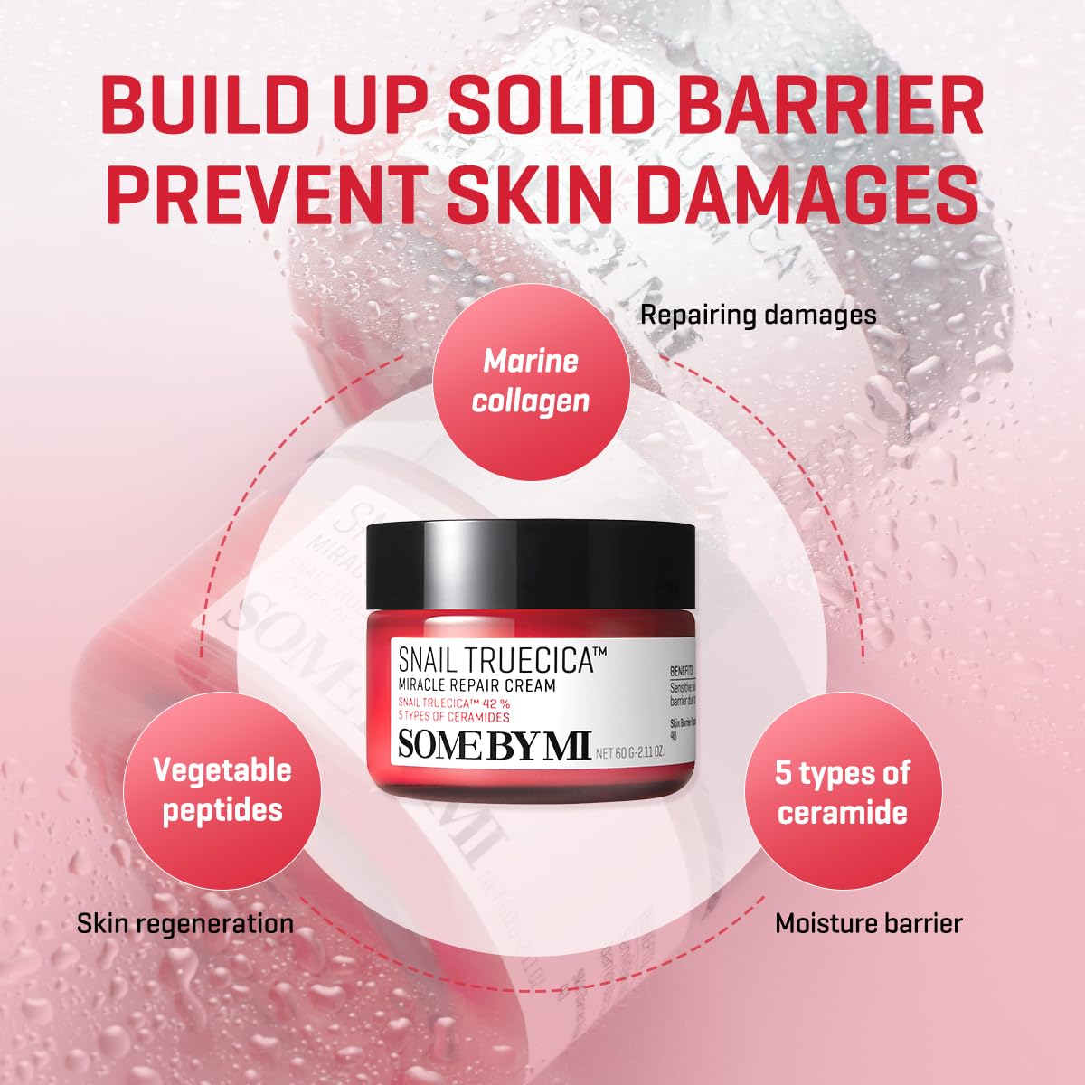 SOME BY MI Snail Truecica Cream packaging front for sensitive-skin friendly care.