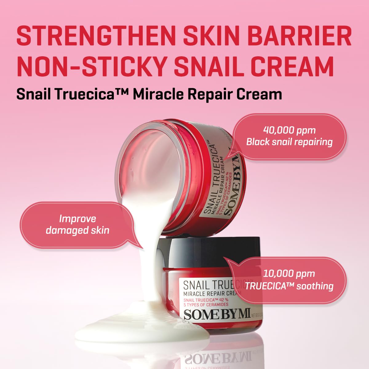 SOME BY MI Snail Truecica Cream texture close-up showing creamy formula for daily repair.