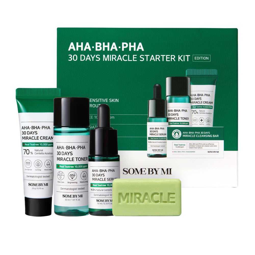 SOME BY MI Miracle Toner bottle close-up, highlighting tea tree water for gentle exfoliation