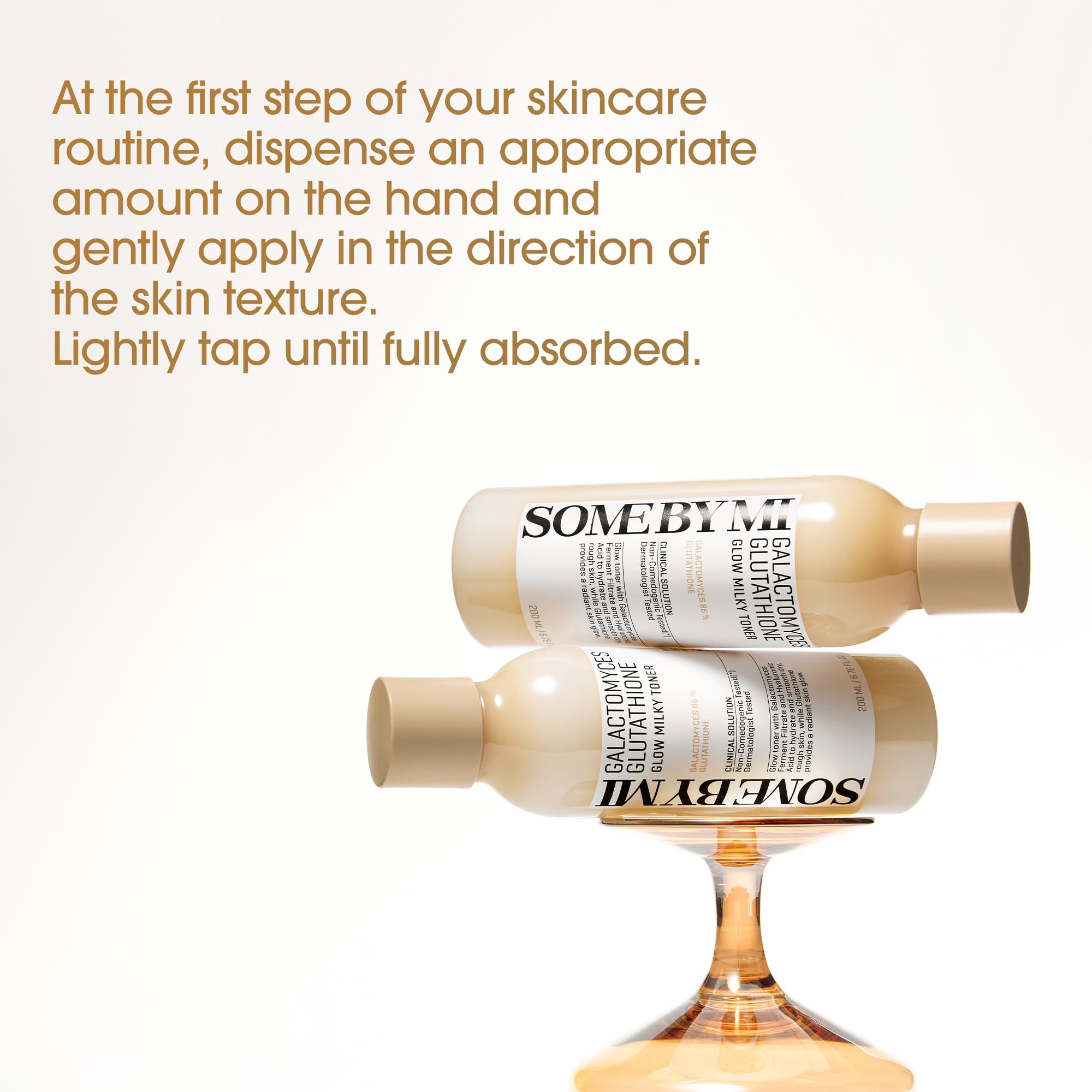 Milky toner texture being poured, suggesting smooth, non-sticky finish.