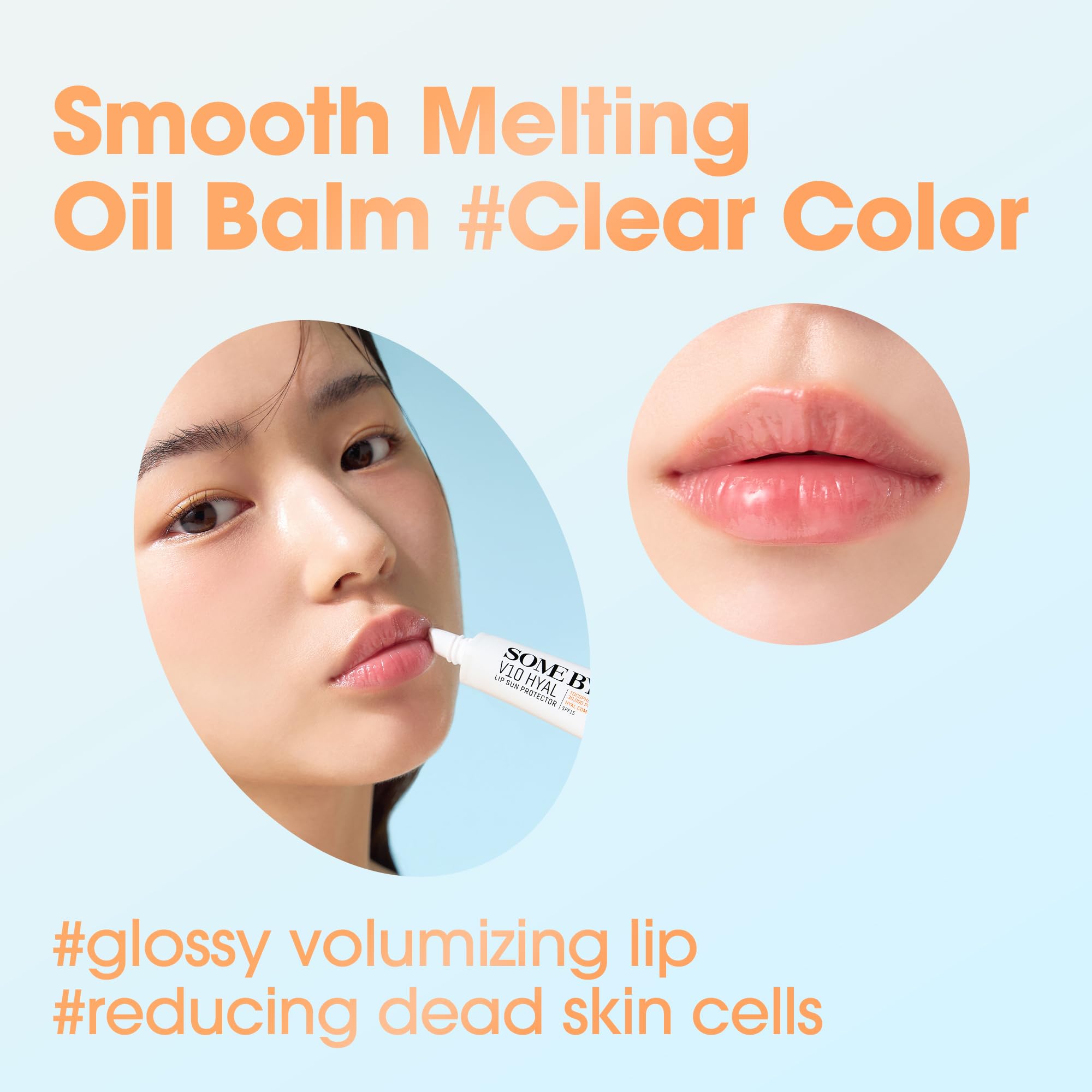 Some By Mi V10 Hyal Lip Sun Protector Clear application visual with translucent color