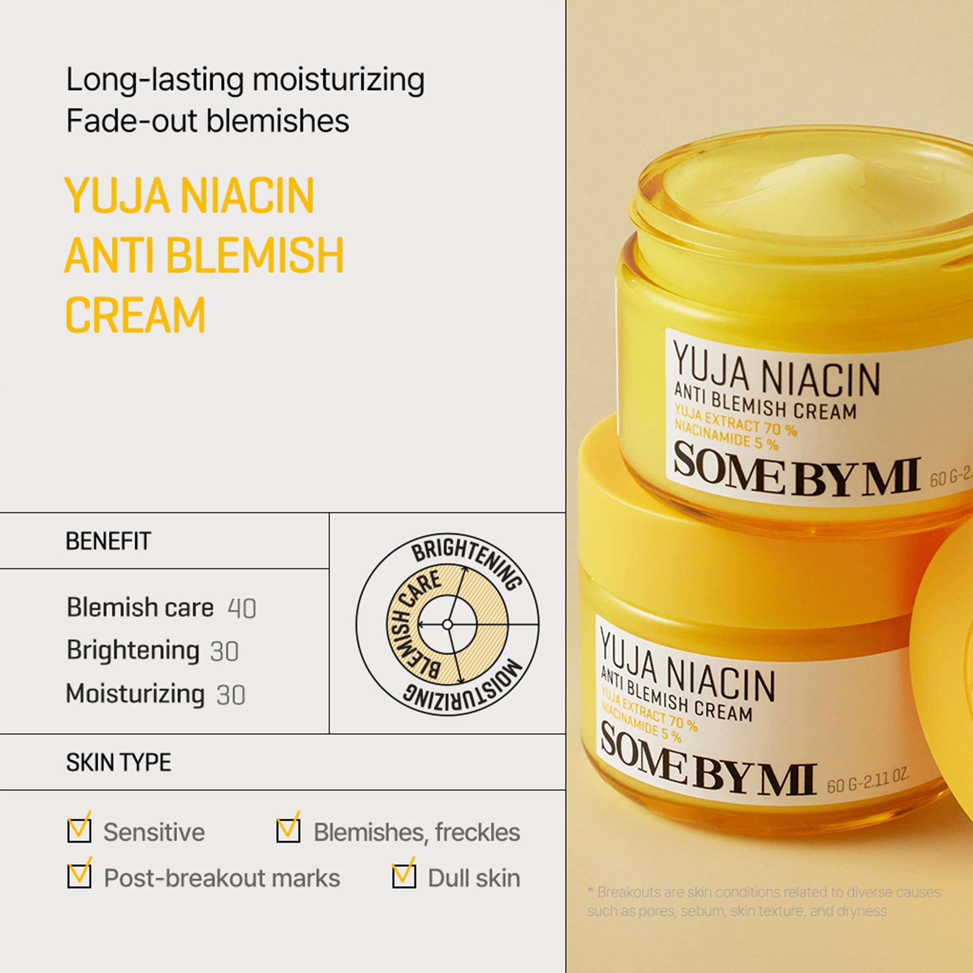 SOME BY MI Yuja Niacin cream featuring 70% yuja extract for hydration