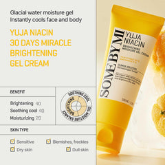 SOME BY MI Yuja Niacin Brightening Gel Cream texture close-up demonstrating quick absorption and cooling