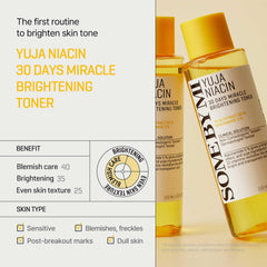 SOME BY MI Yuja Niacin Toner label highlighting 90% Yuja extract and vitamins.