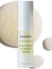 SONAGE High Impact Vitamin C Serum bottle showing hydrating formula for radiant skin.