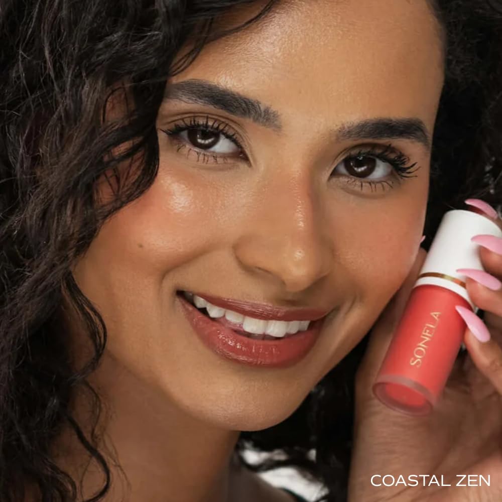 SONELA Blissful Moment Dewy Liquid Blush Coastal Zen shade on cheek