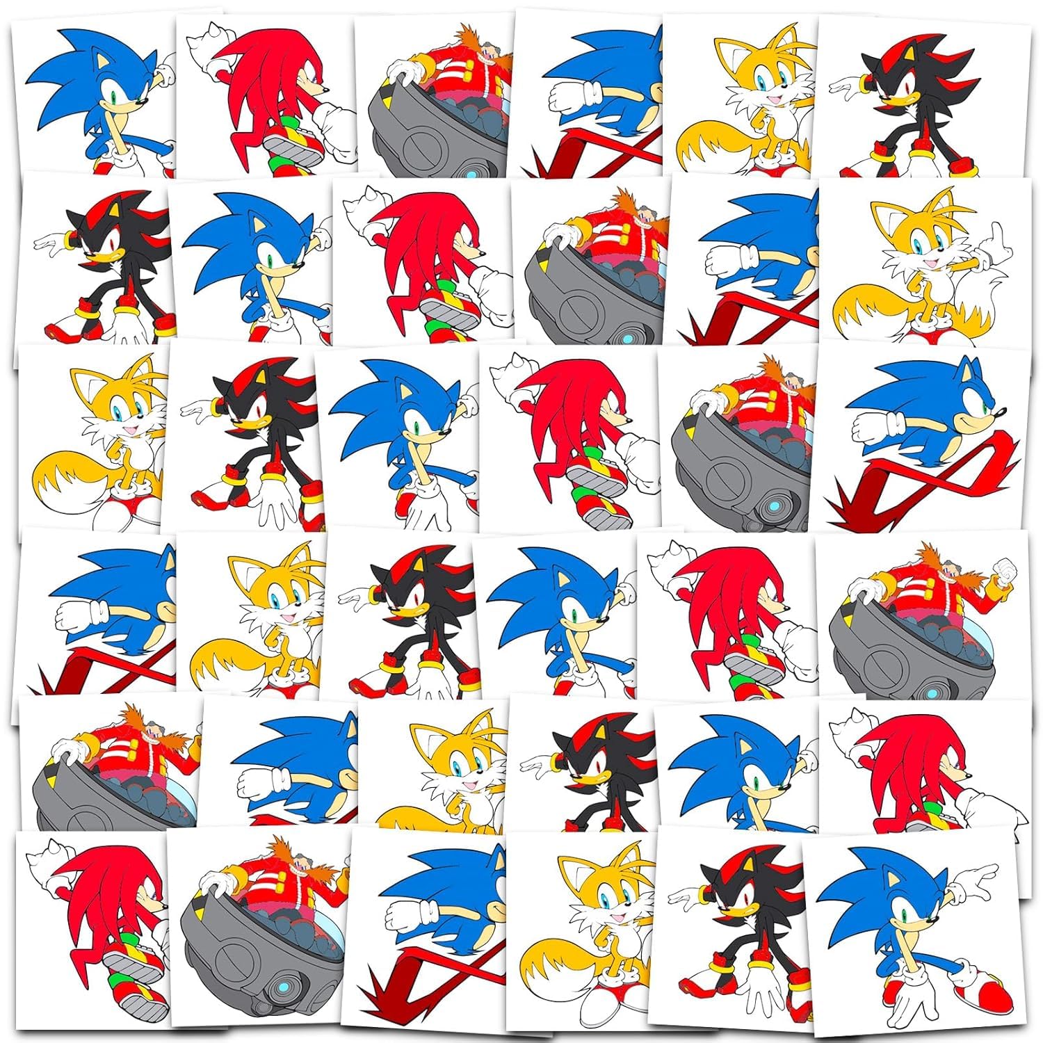 Sonic the Hedgehog tattoos on perforated sheets for quick distribution at events.