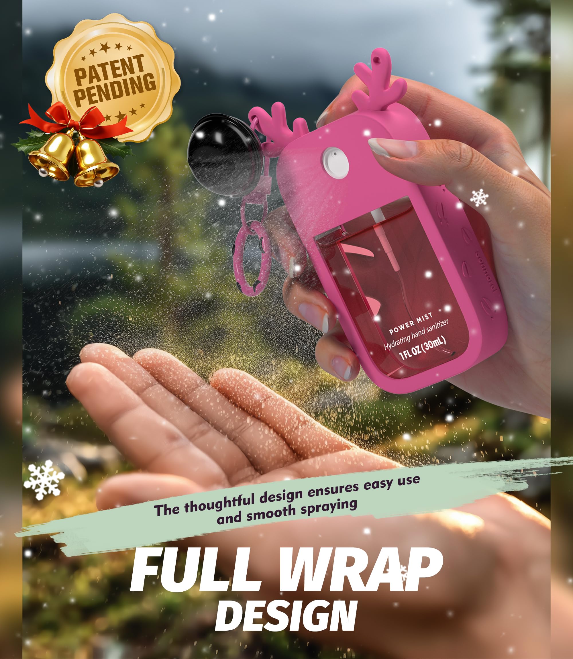 Sonnorel elk case secures the 30ml sanitizer during daily outings.