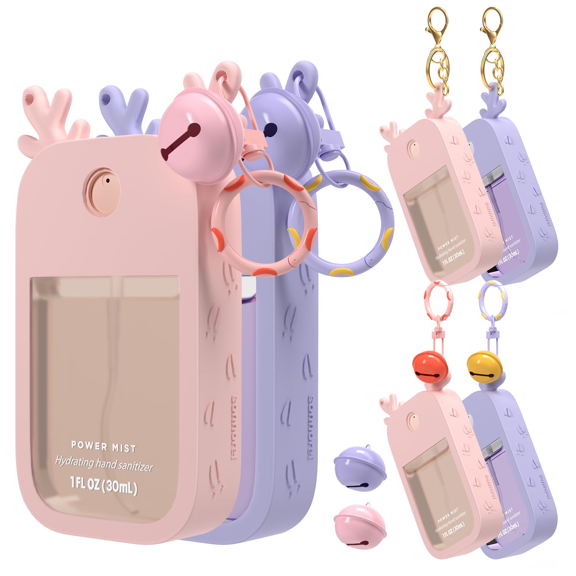 Sonnorel elk silicone case with antler design securely holds a Touchland 30ml sanitizer.