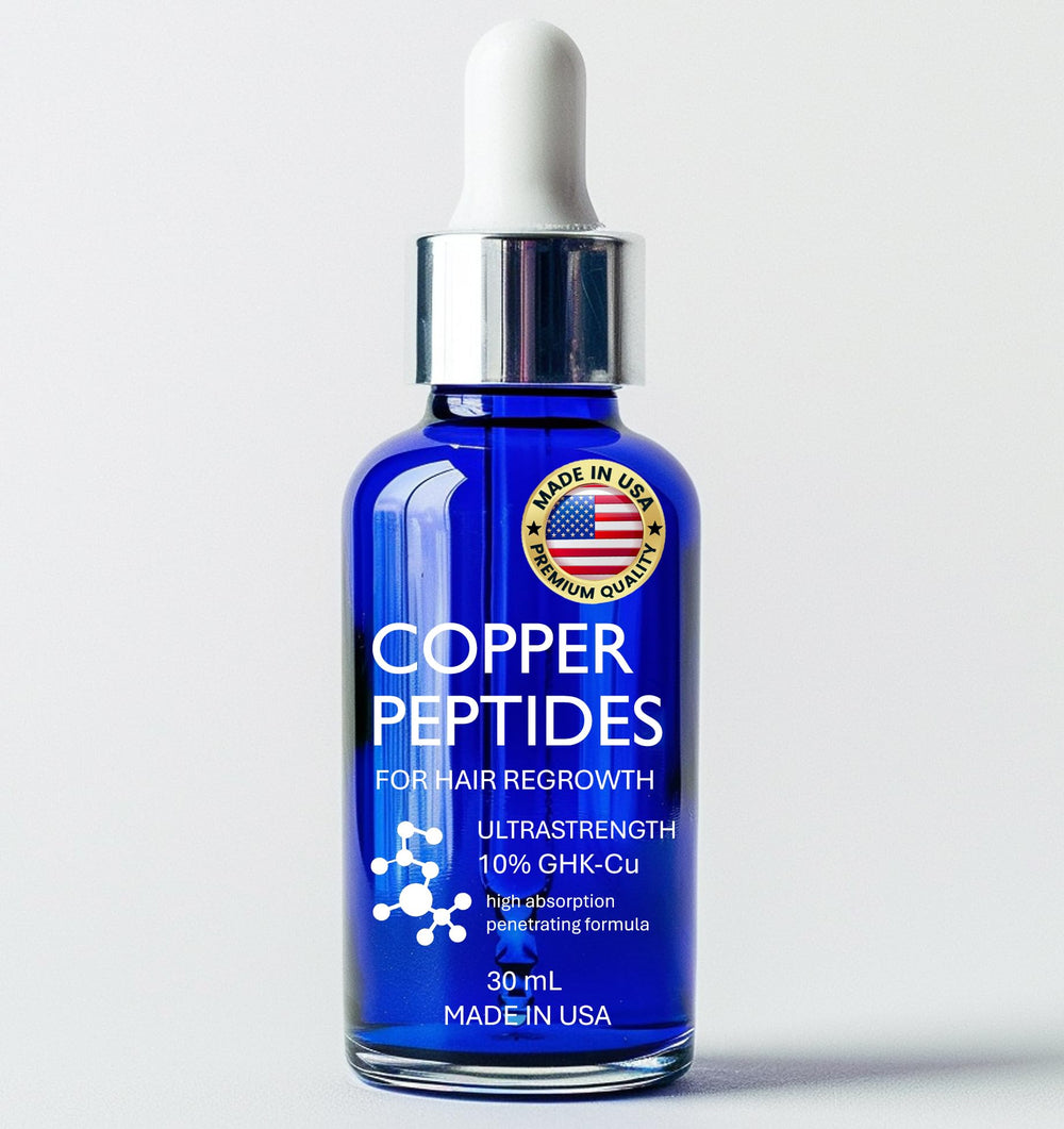 Sonora Copper Peptides Hair Growth Serum bottle showing liposomal delivery for a potential fuller look.