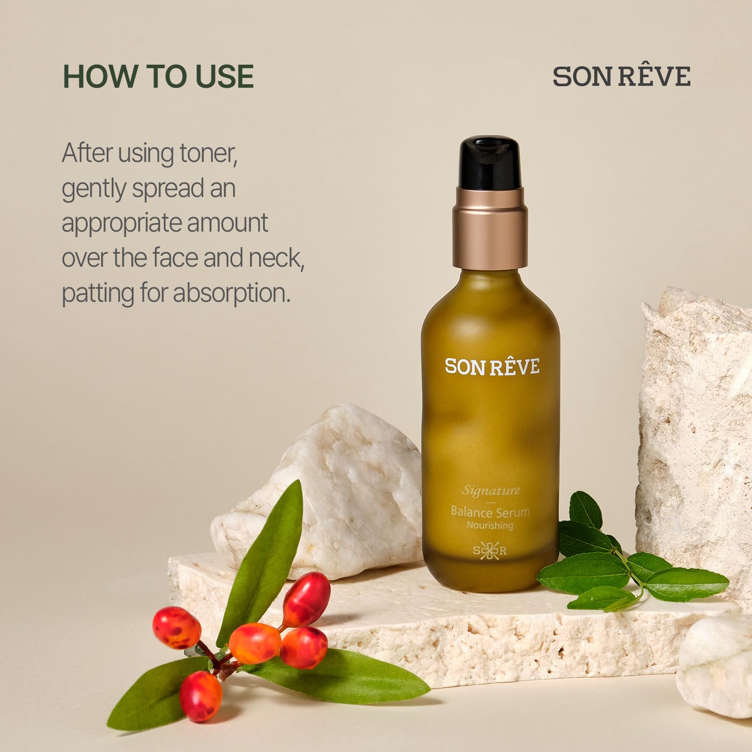 Close-up of SOmReve Balance Serum with light, non-sticky feel