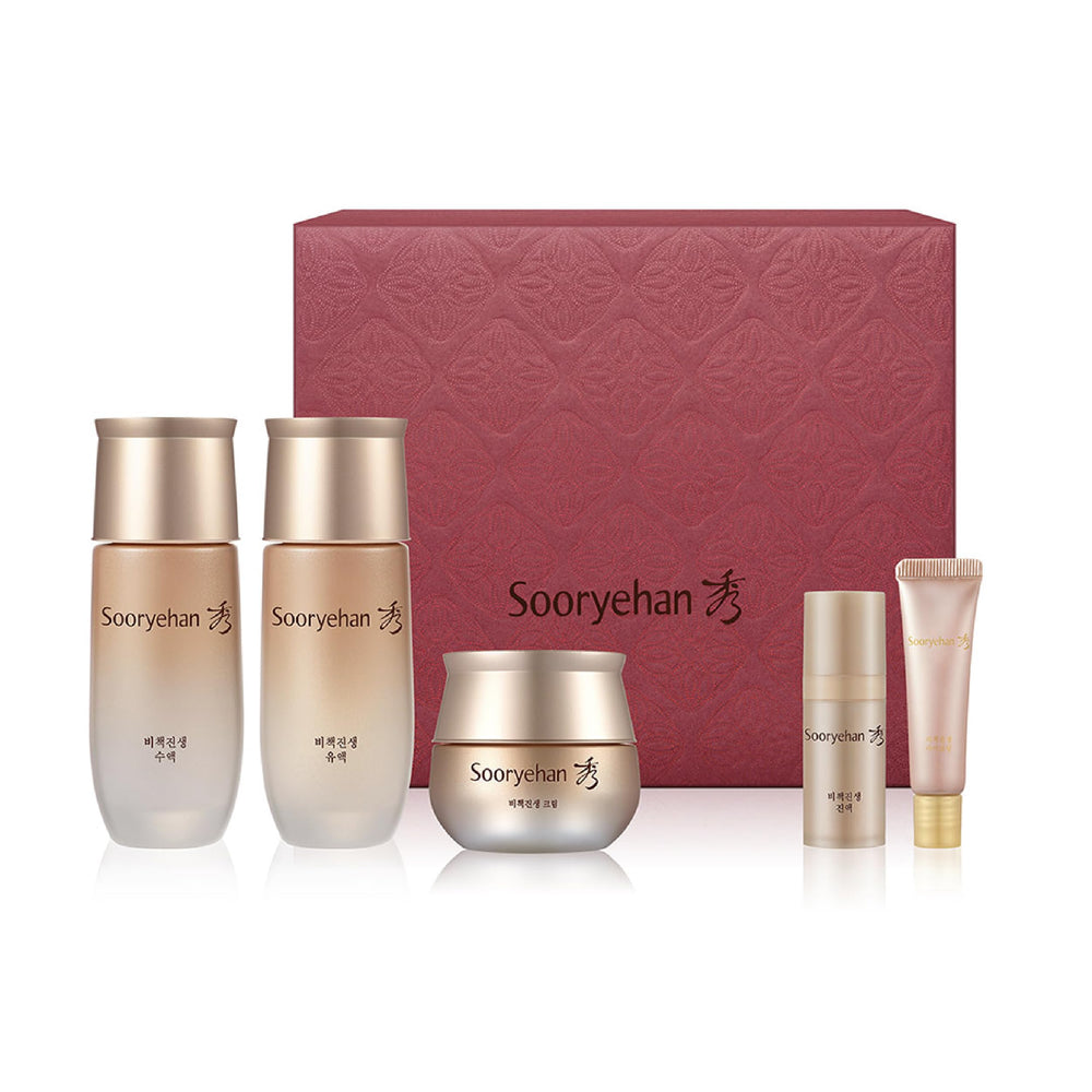 Sooryehan Bichaek gift set packaging display highlighting premium Korean skincare collection