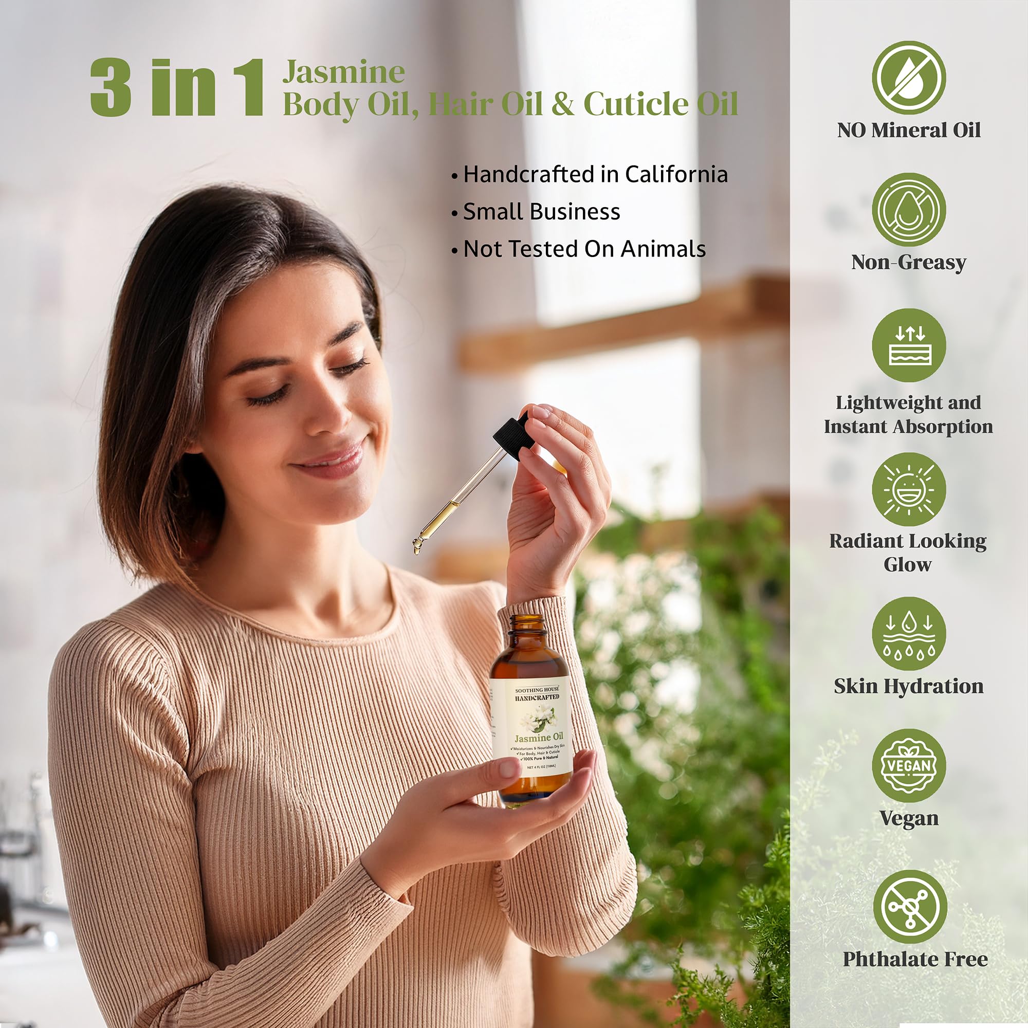 Soothing House Jasmine Oil on hair for smoothness and shine