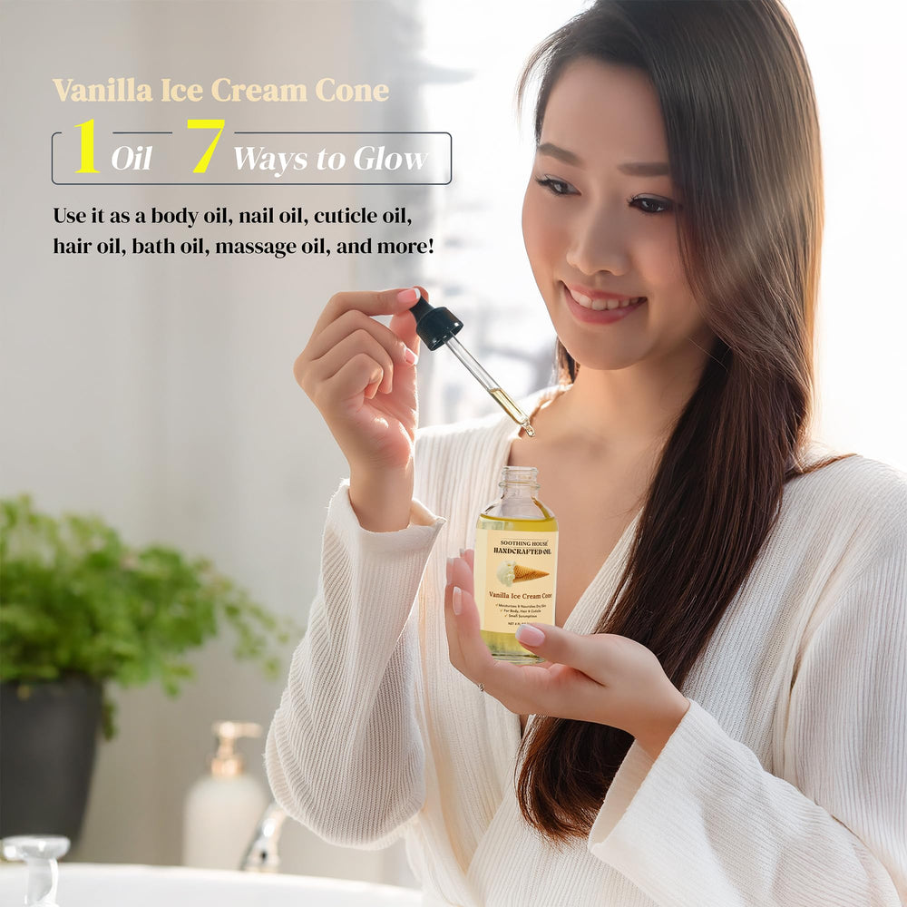 Soothing House Vanilla Ice Cream Cone Body Oil after shower seals moisture