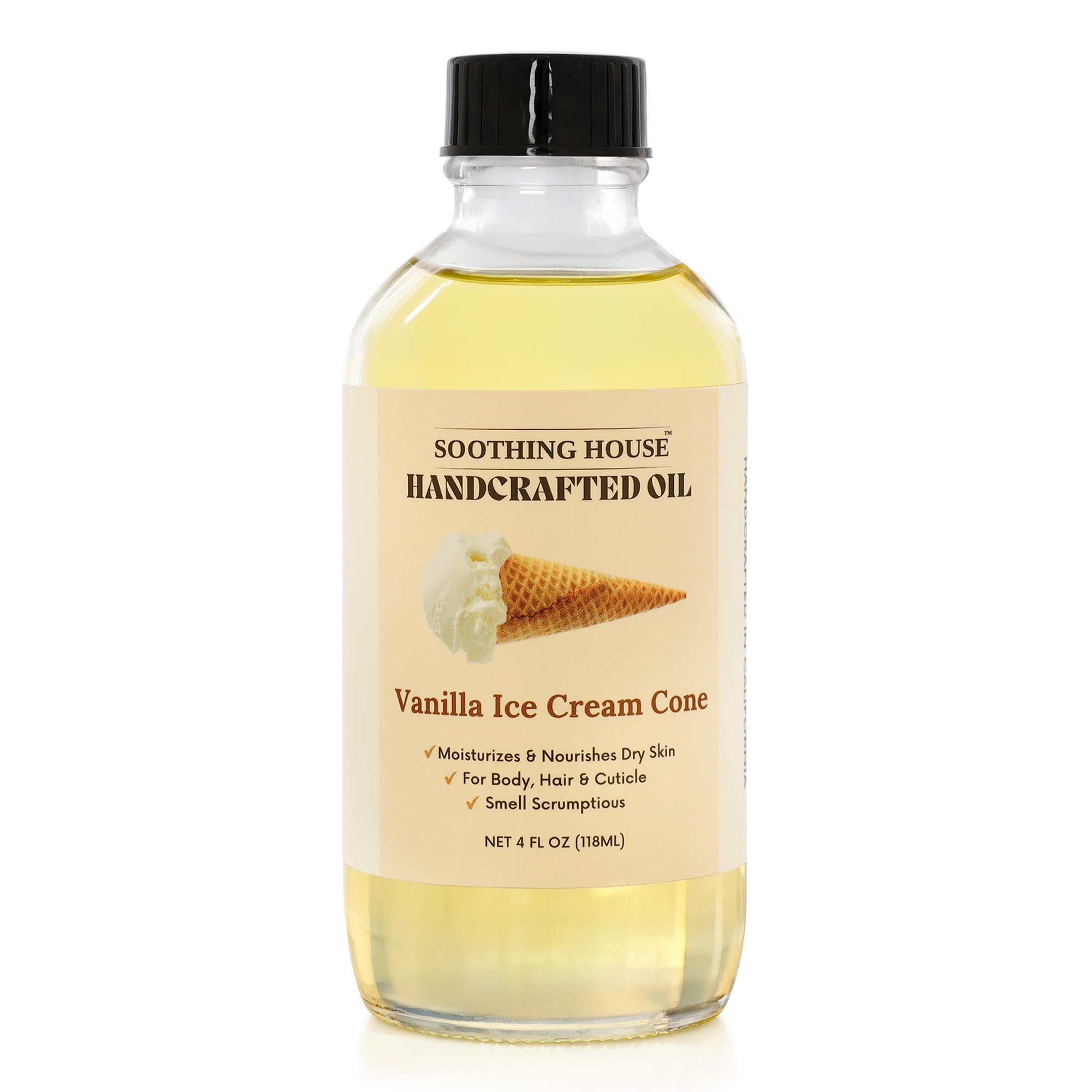 Soothing House Vanilla Ice Cream Cone Body Oil applied on arm for fast-absorbing moisture