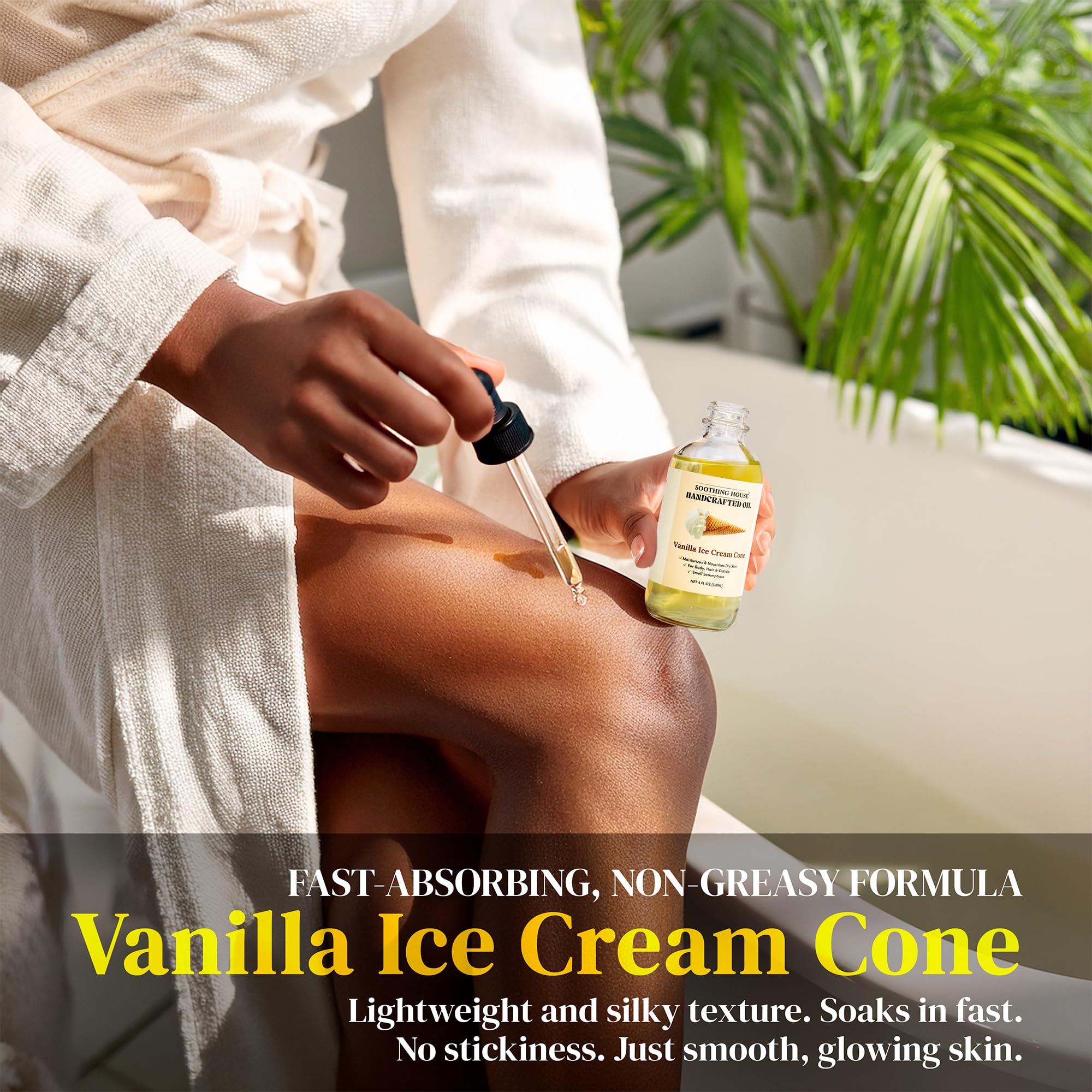Soothing House Vanilla Ice Cream Cone Body Oil is vegan and cruelty-free