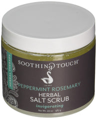 Soothing Touch Herbal Salt Scrub peppermint rosemary bottle for gentle exfoliation