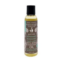 Soothing Touch Peppermint Rosemary oil bottle pour for soothing muscles and skin hydration.
