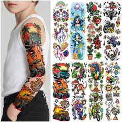 SOOVSY 52pcs full-arm sleeve mermaid unicorn tattoos for kids, vibrant designs for parties.