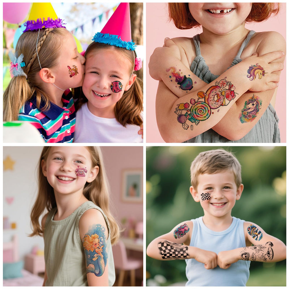 SOOVSY 52pcs waterproof skin-friendly tattoos with bright colors for active play.