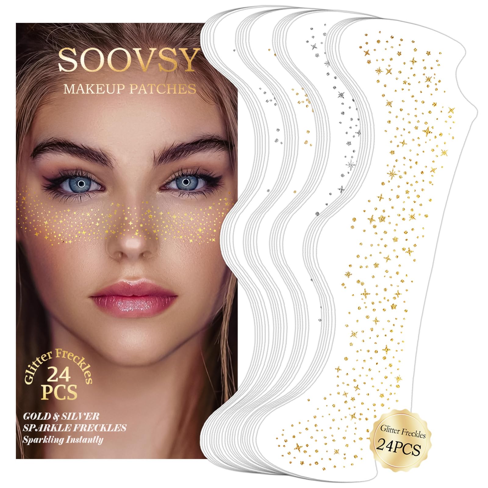 SOOVSY glitter freckles gold sheets for radiant daytime look